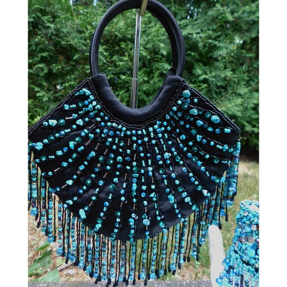 Upcycle Satin Beaded Fringe Bag and Cuff Fringe Bracelet - Picture 6 of 8